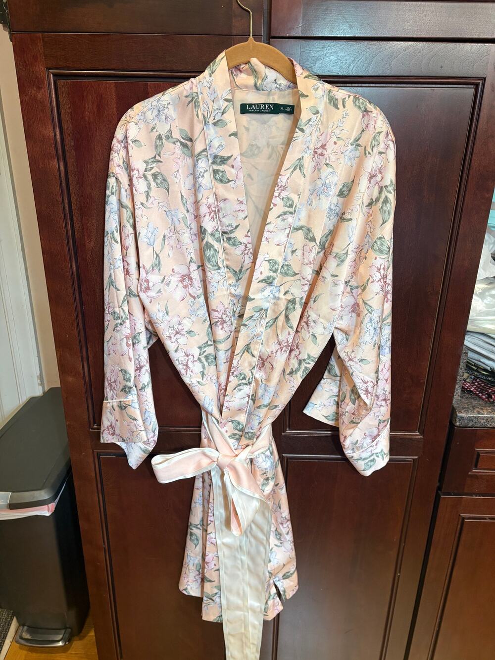 Lauren Ralph Lauren XL Floral Wrap Robe Pastel Botanical Tie Waist
